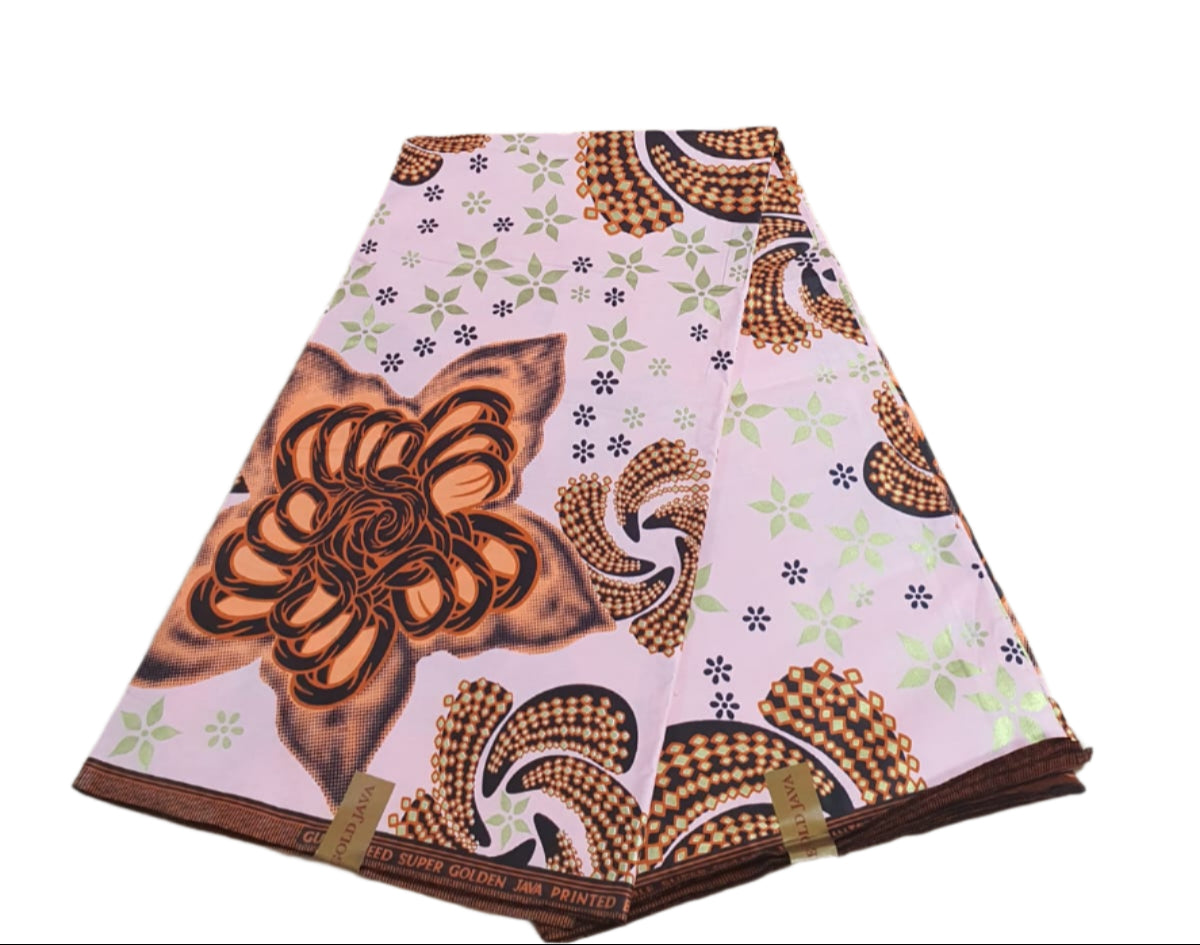Baby Pink & Dark Chocolate Embellished Ankara Fabric