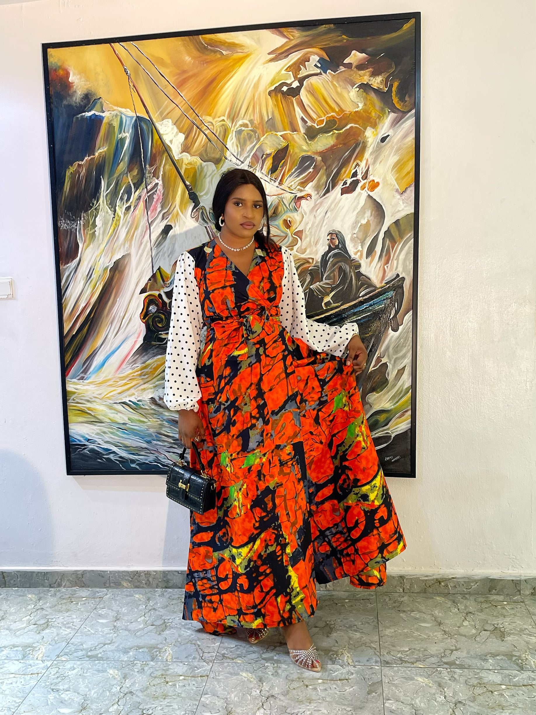 Orange & Black Wrap Dress