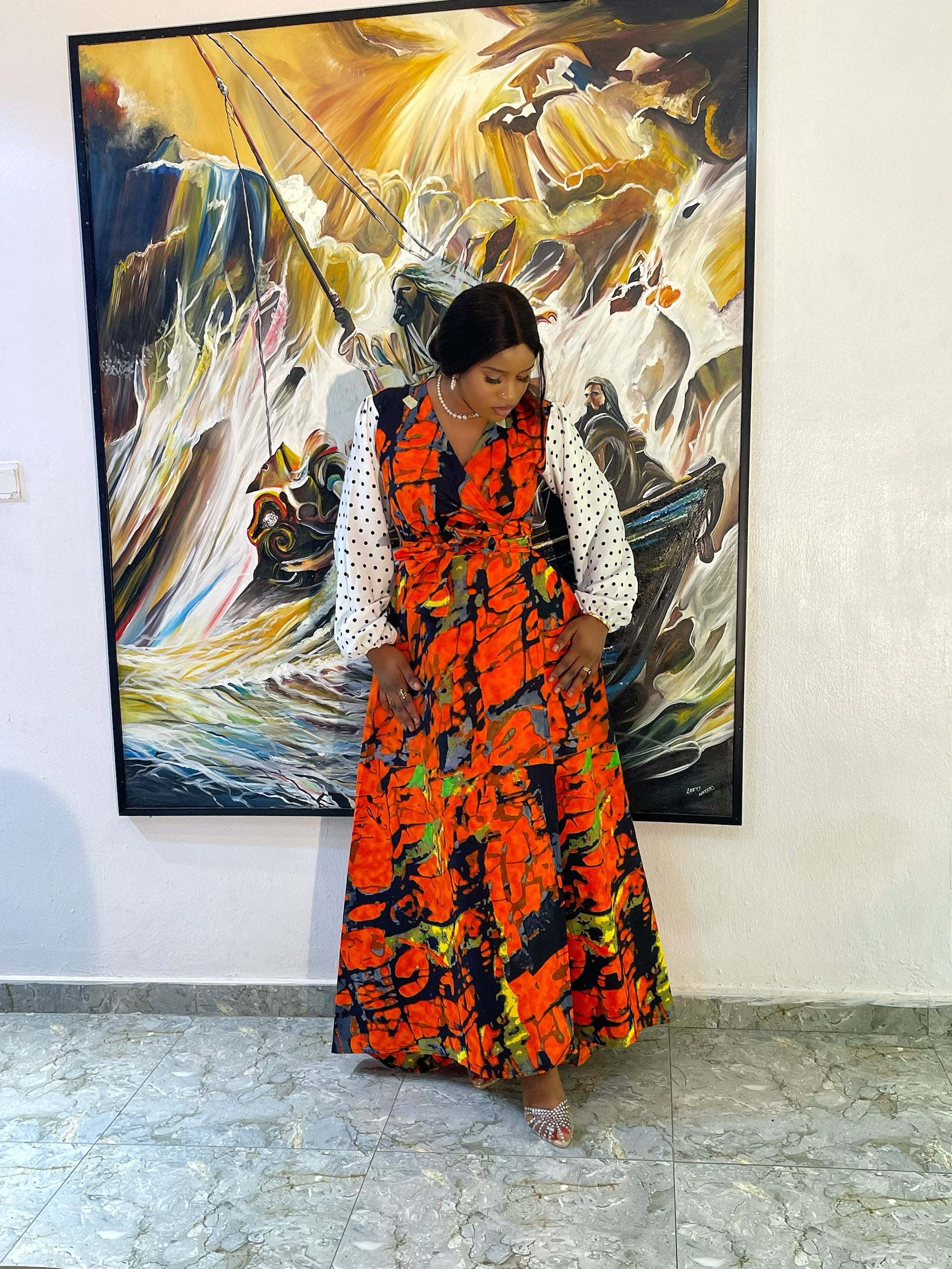 Orange & Black Wrap Dress