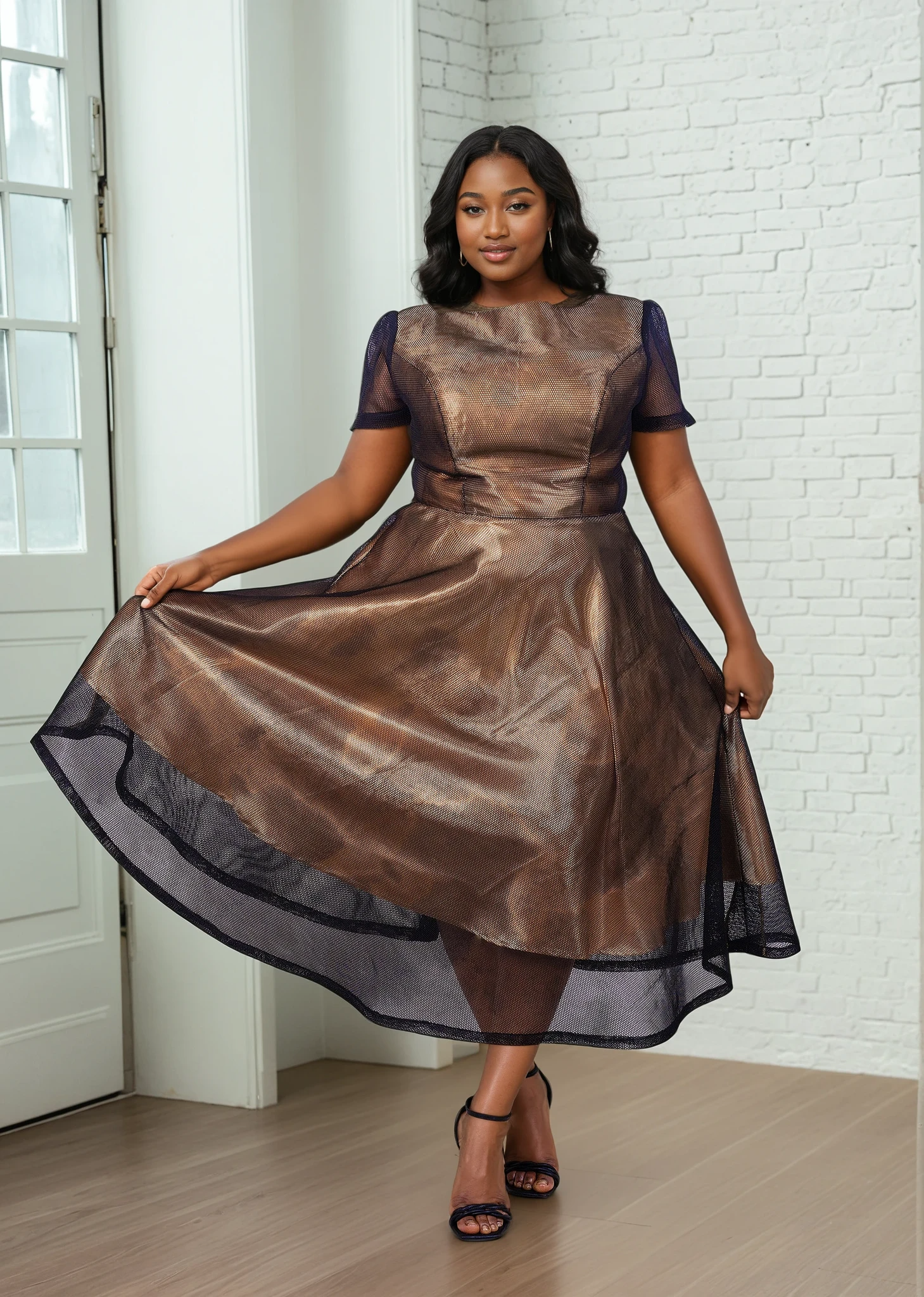 Black Lace Fit & Flare Dress | Gold Satin Lined Occasion Dress | House of Prints Black Lace Fit & Flare Dress | Gold Satin Lined Occasion Dress | House of Prints