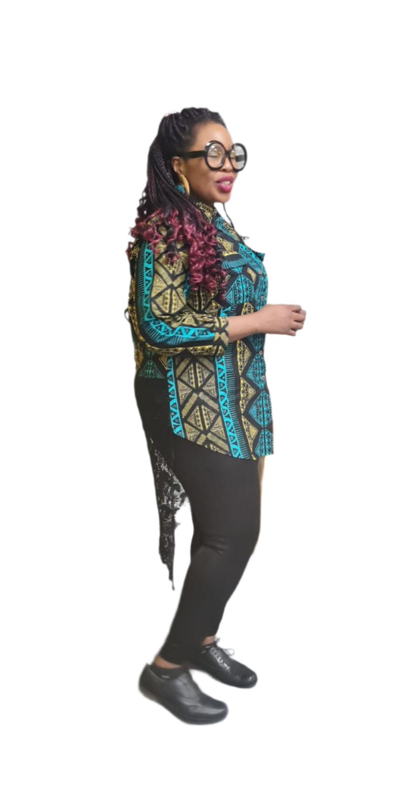 Teal Green & Black Mobutu Ankara Shirt