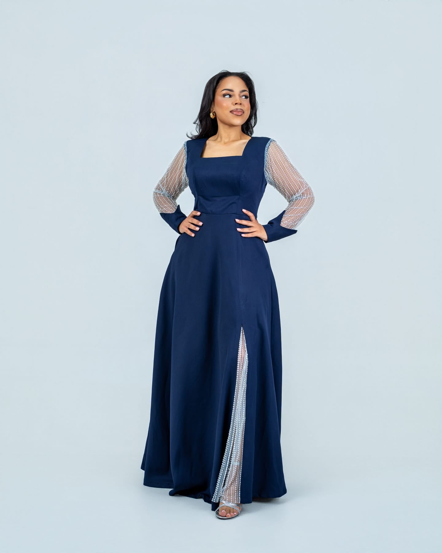 Royal Blue Pearl Sleeve Evening Dress Royal Blue Pearl Sleeve Evening Dress