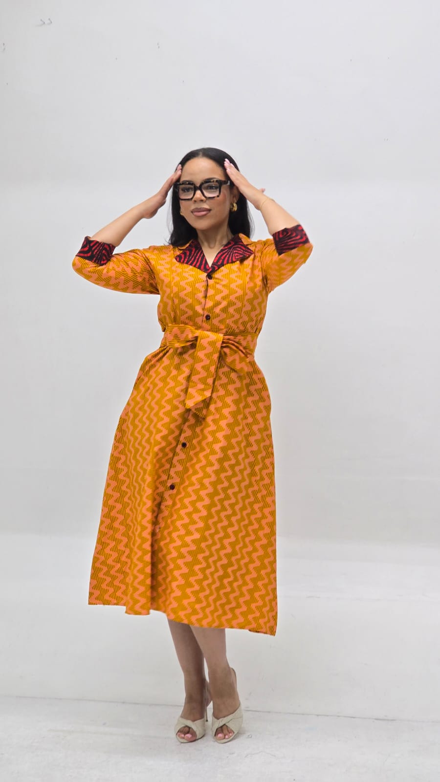 Peach Ankara A-Line Midi Dress | African Print Women's Dress | House of Prints Peach Ankara A-Line Midi Dress | African Print Women's Dress | House of Prints