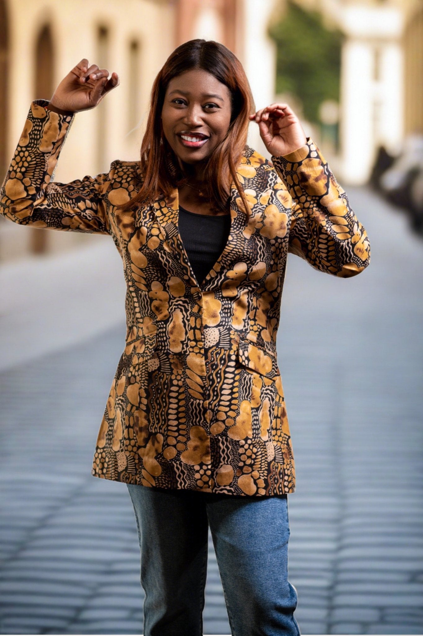 Black & Gold Ladies Blazer - House of Prints