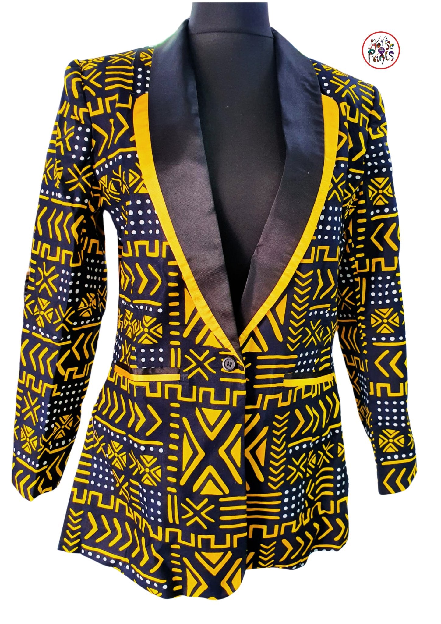 Black & Gold Tribal Pattern Ladies Blazer - House of Prints