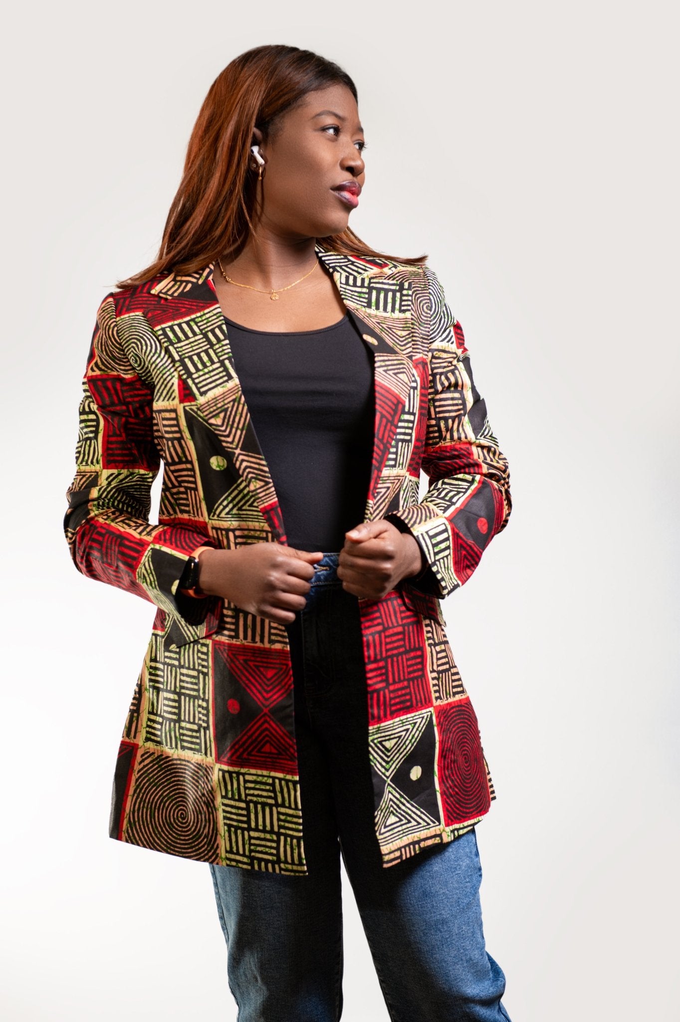 Black & Red Ladies Ankara Fabric Blazer - House of Prints