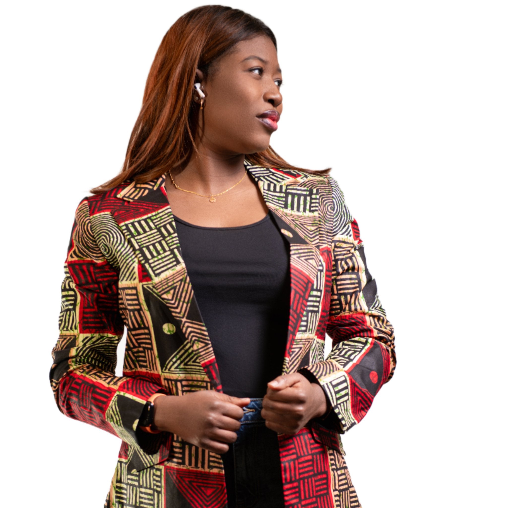 Black & Red Ladies Ankara Fabric Blazer - House of Prints