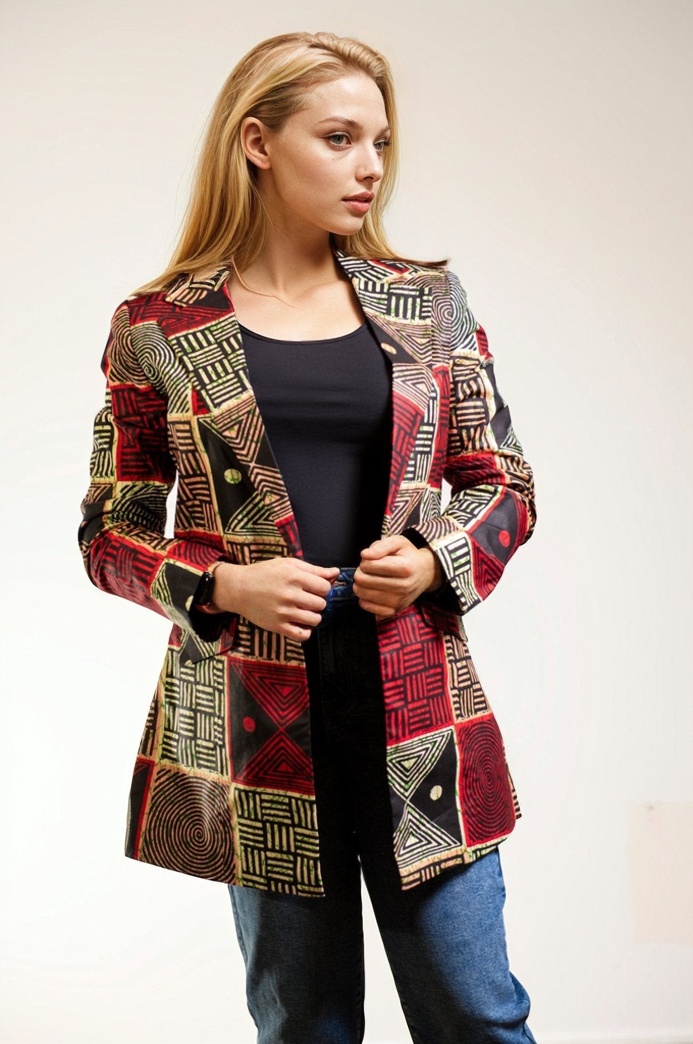 Black & Red Ladies Ankara Fabric Blazer - House of Prints