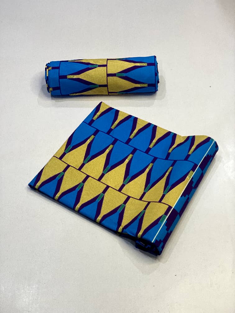 Blue & Cream Tribal Pattern Ankara Fabric - House of Prints