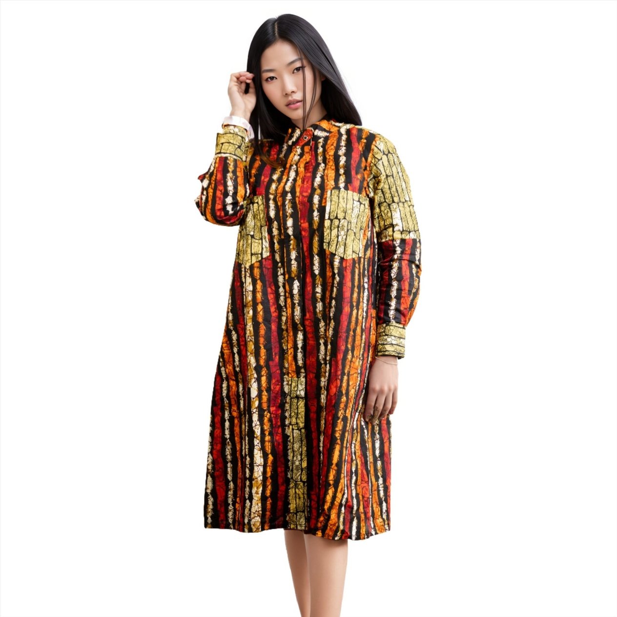 Brown & Yellow Ankara Shirt dress - House of Prints