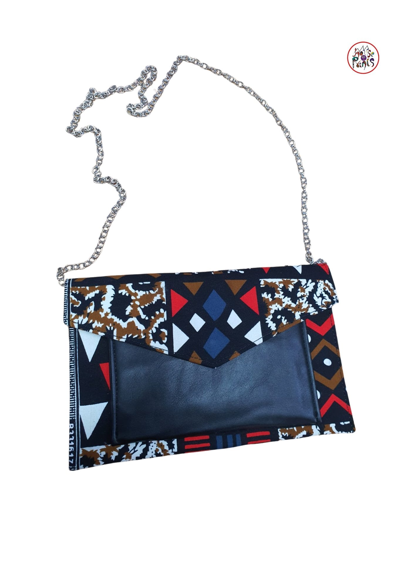 Flat Ankara Cross Body Bag (Leather Front) - House of Prints