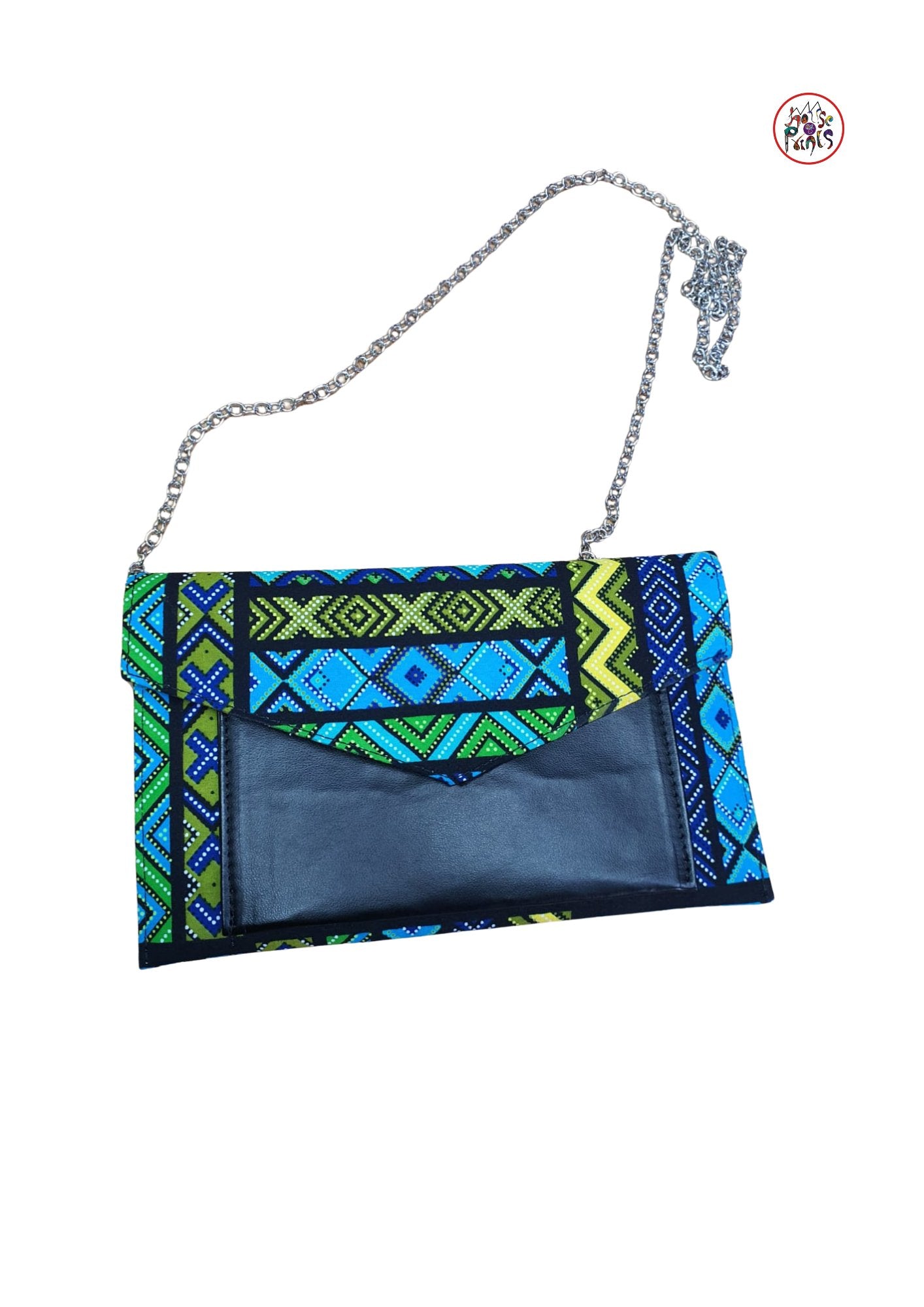 Flat Ankara Cross Body Bag (Leather Front) - House of Prints