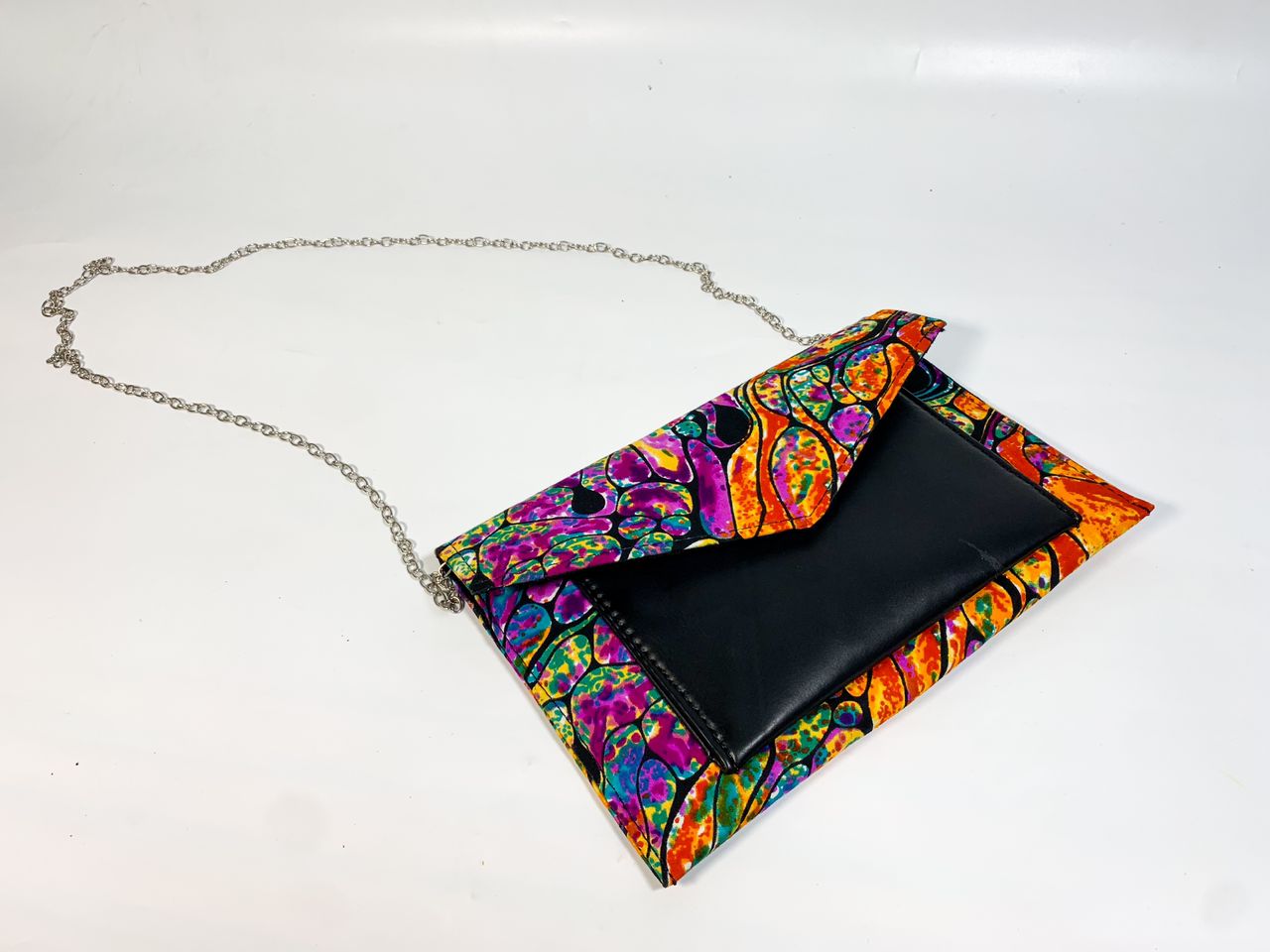 Flat Ankara Cross Body Bag (Leather Front) - House of Prints