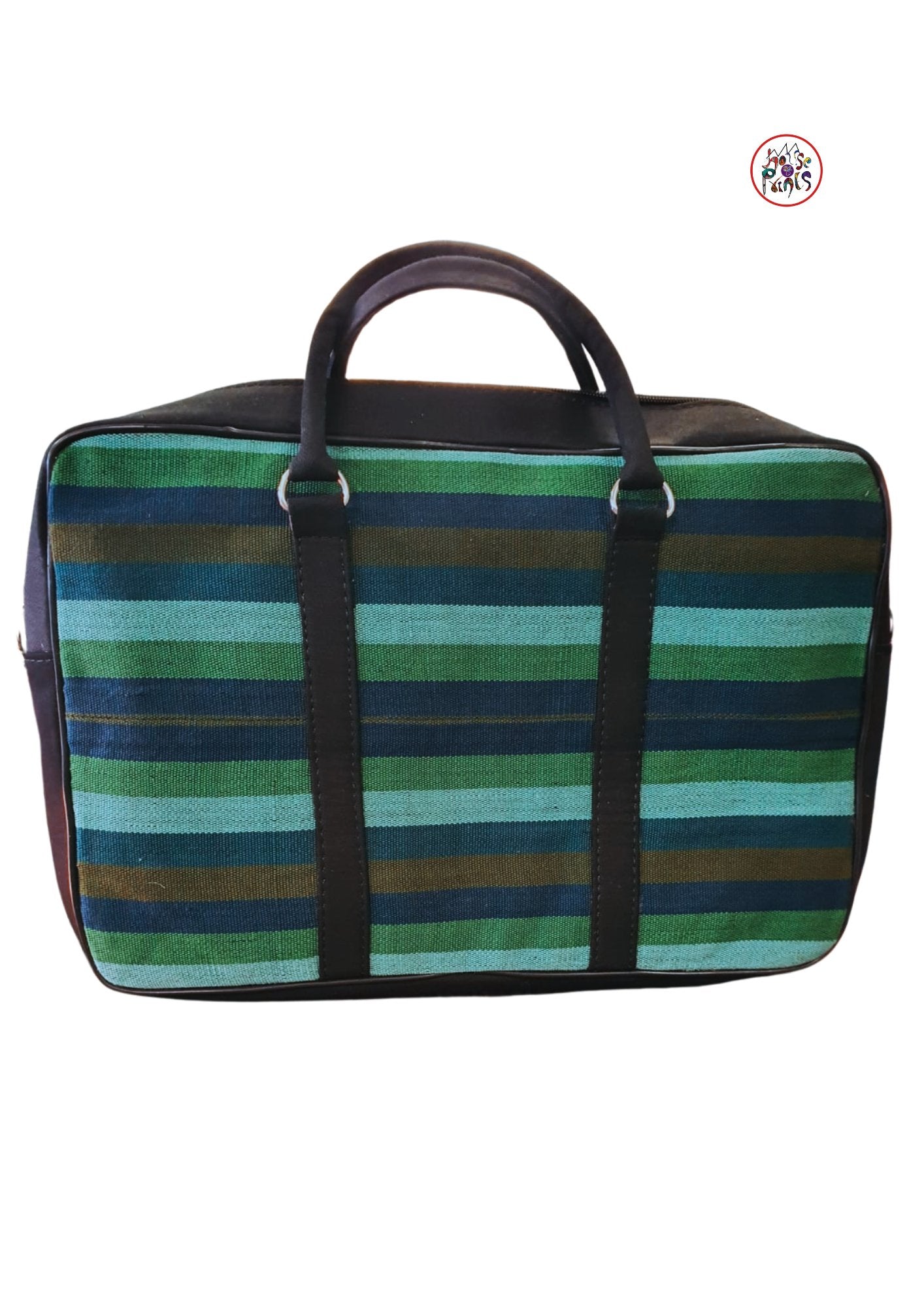 Green Aso Oke Leather Laptop Bag - House of Prints