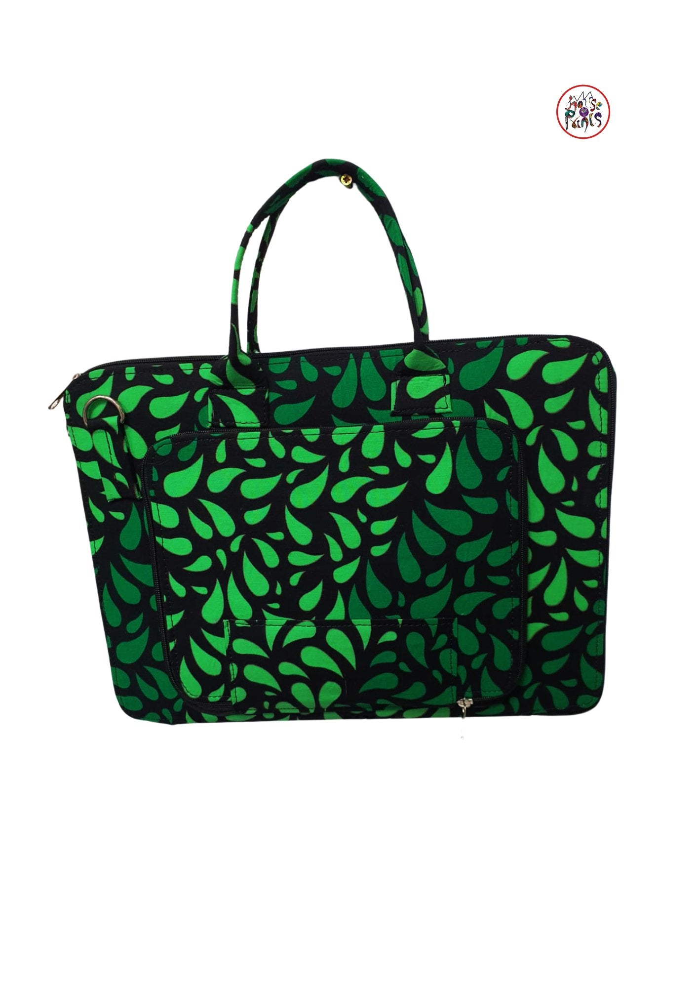 Green Leaf Print Ankara Laptop Bag - House of Prints