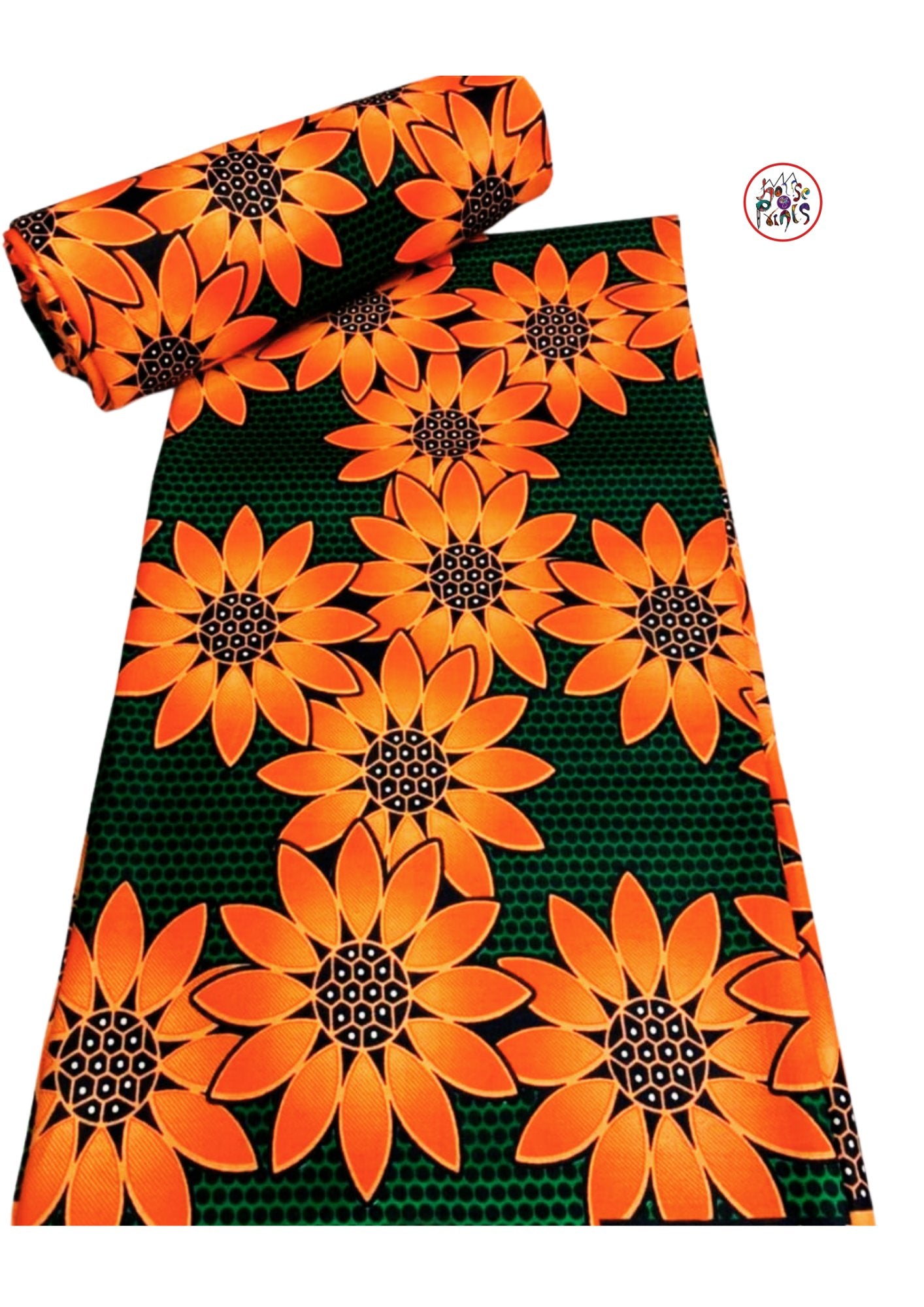 Green & Orange Floral Pattern Ankara Fabric - House of Prints