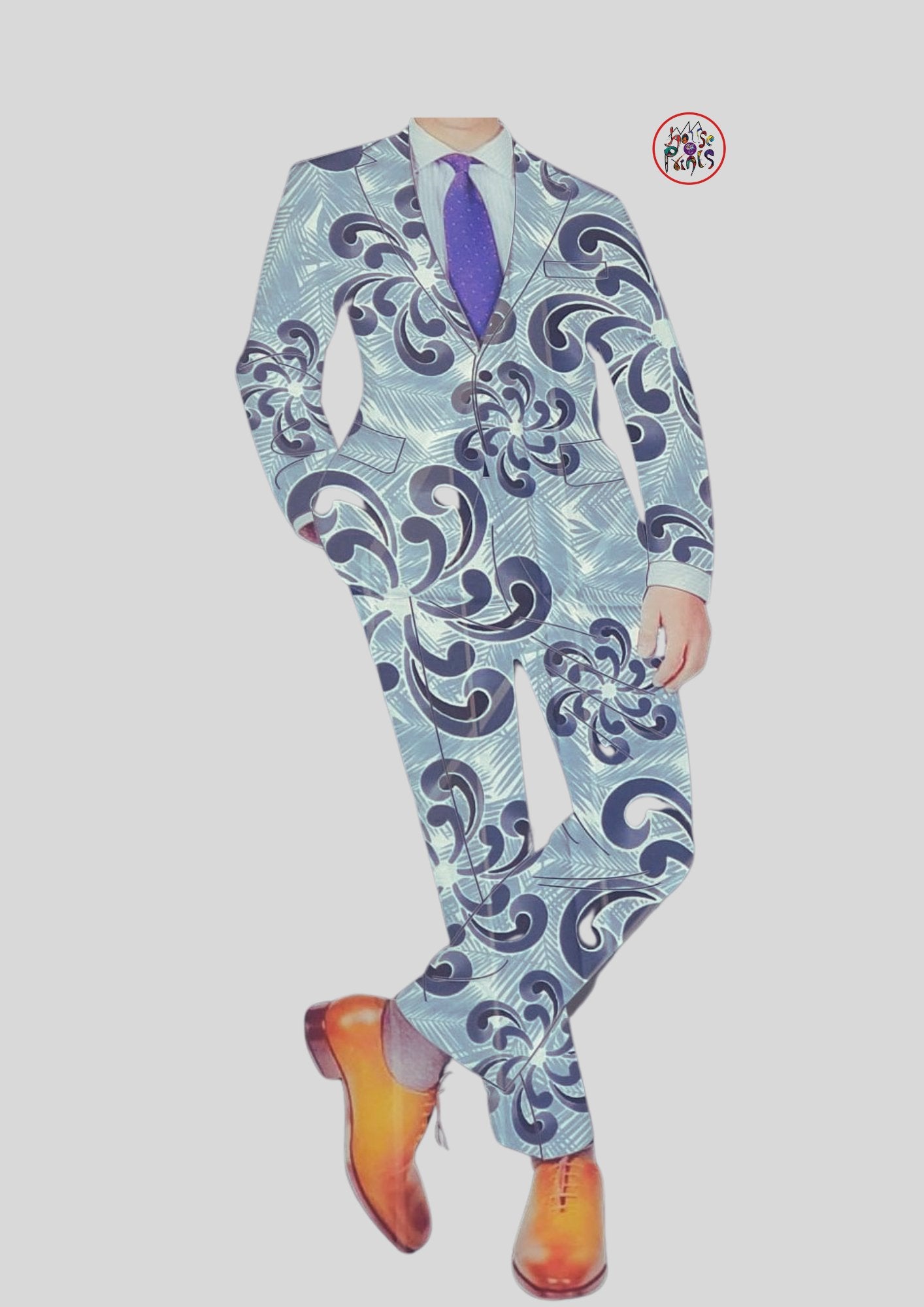 Grey & White Floral Ankara Fabric - House of Prints