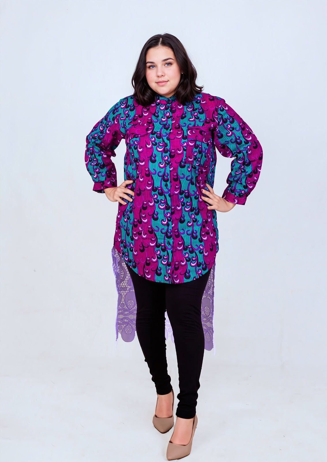 Ladies Lace Tail Ankara Shirt - House of Prints