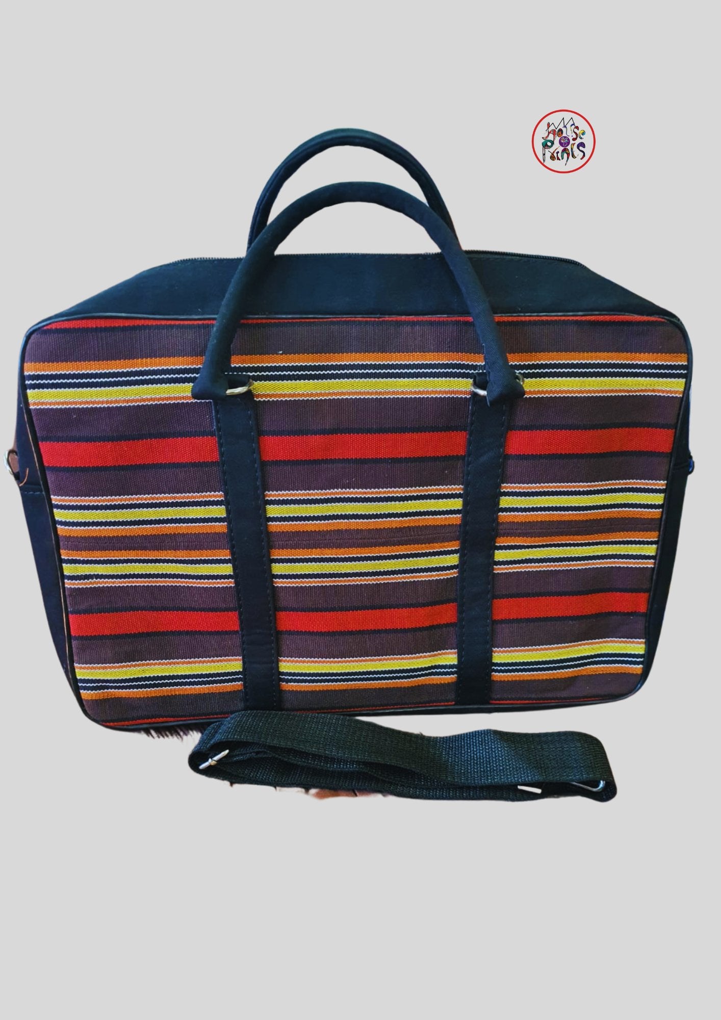Multicolour Aso Oke Leather Laptop Bag - House of Prints