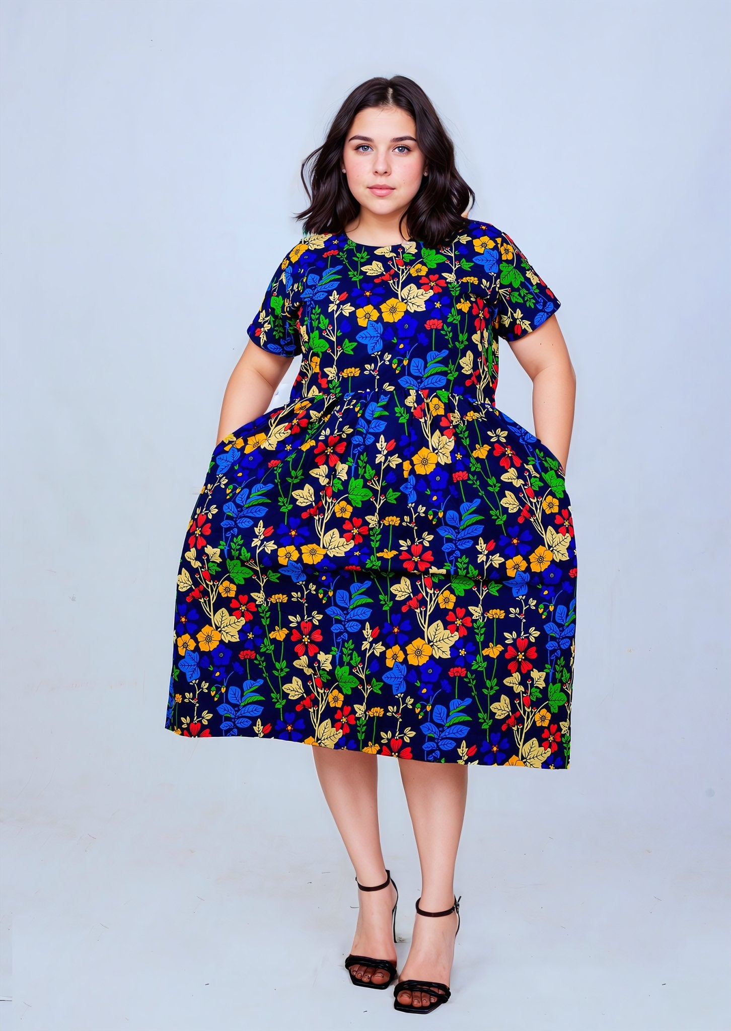 Knee Length Images Of Ankara Dresses Multicolour Floral Pattern