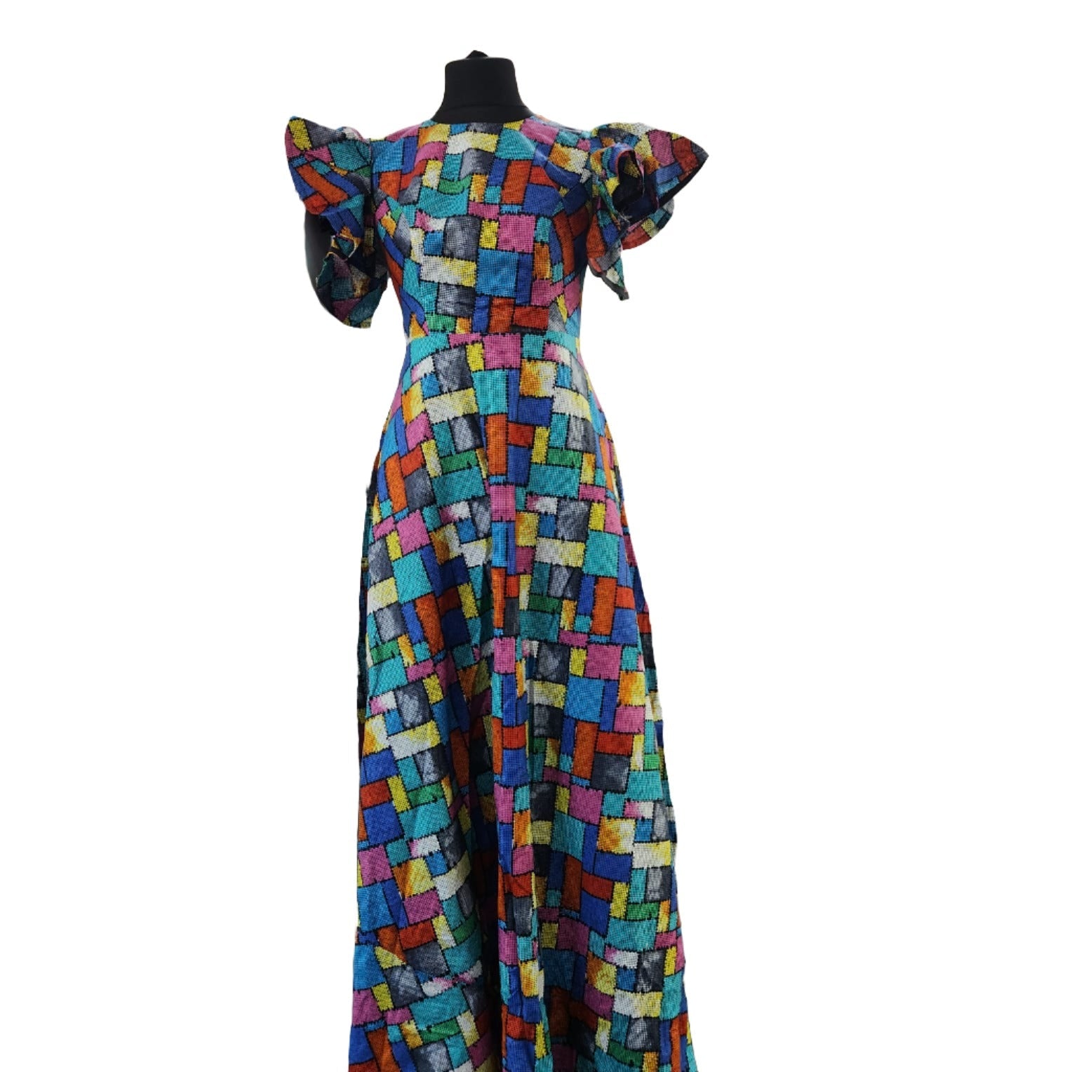 Multicolour Long dress with short flare sleeves - House of Prints