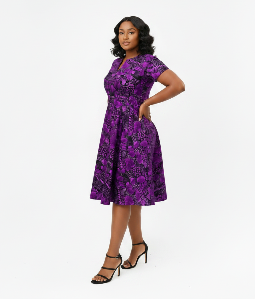 Purple Fit & Flare Ankara Dress | African Print | Sizes 10–22