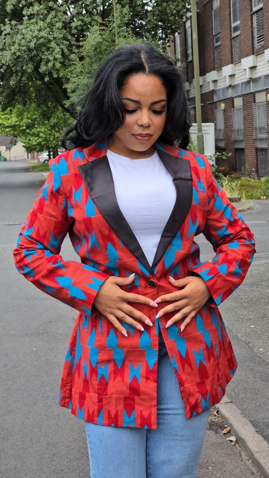 Red Blue Ladies Ankara Blazer1