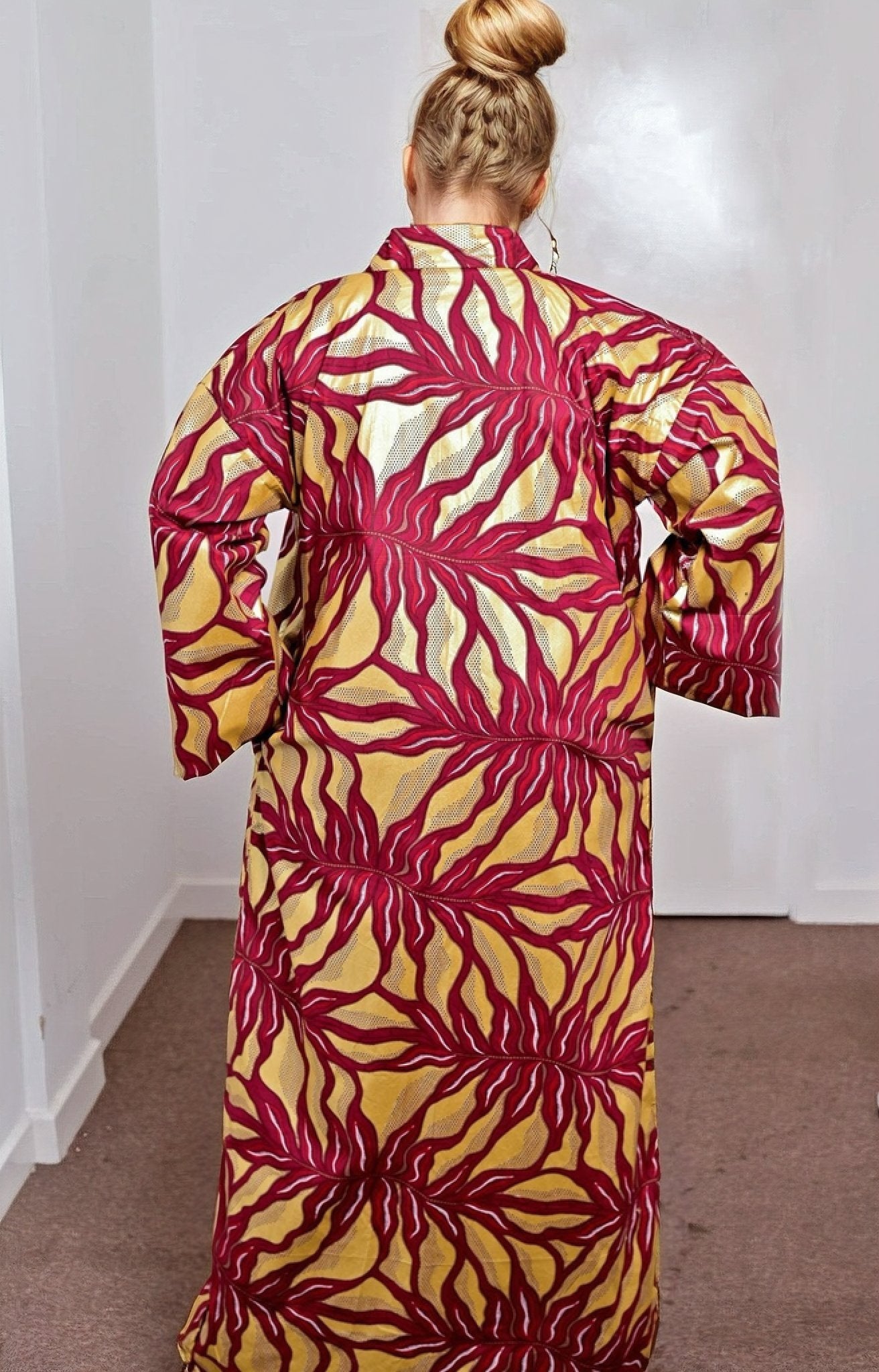Wine Embellished Gold African Print Kimono - House of Prints
