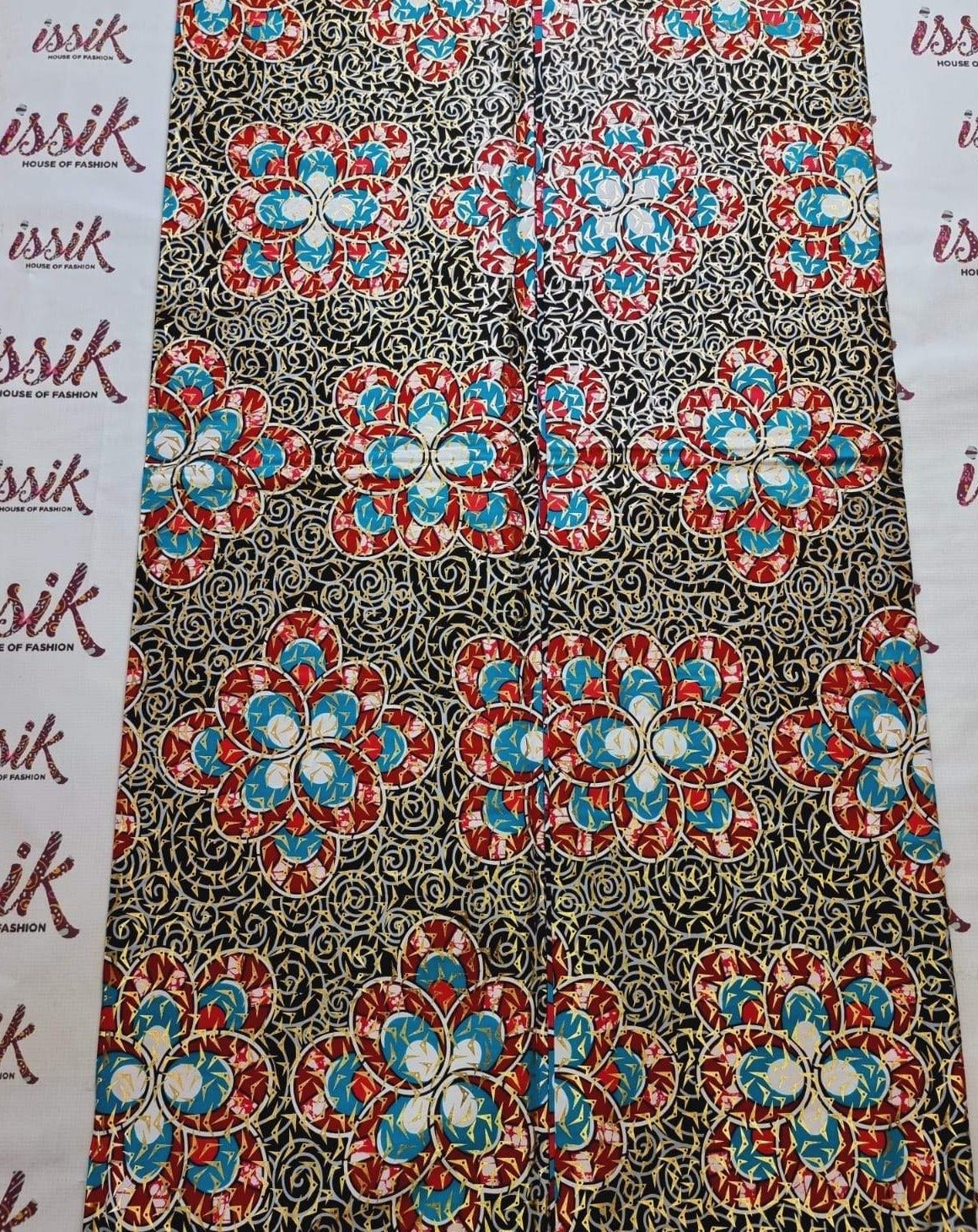 Black, Red & Blue Embellished Gold Ankara - akgld007 - House of Prints