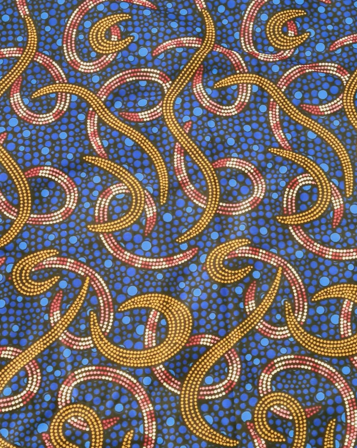 Blue and Brown Swirl Ankara Fabric - akpy40179 - House of Prints