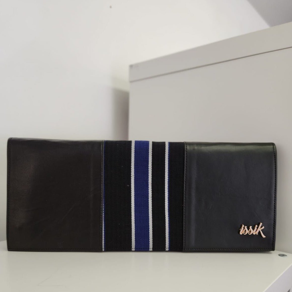 Blue & Black Leather & Aso-Oke Clutch Purses - House of Prints