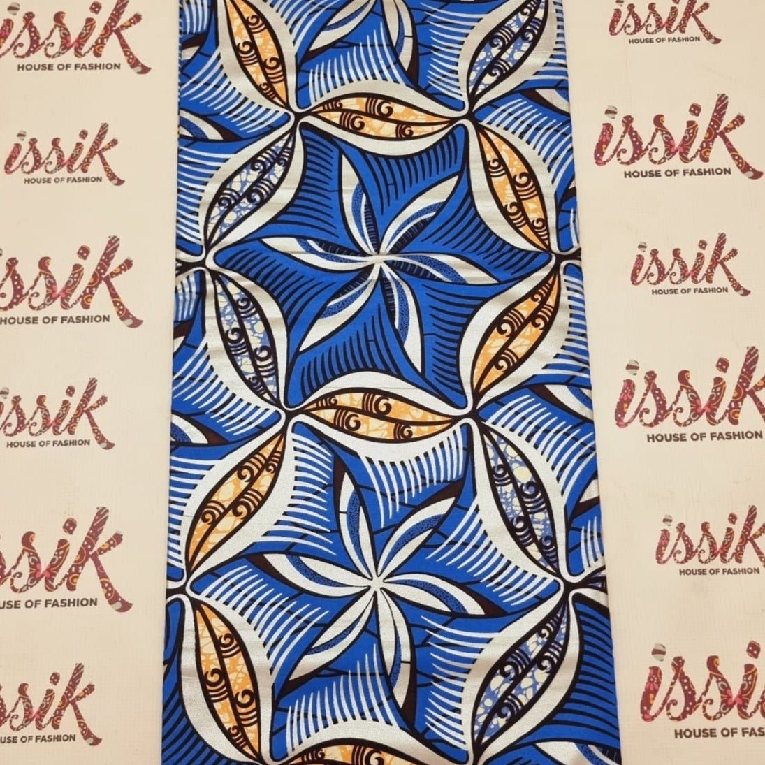 Blue Embellished African Print Fabric - akgld039 - House of Prints