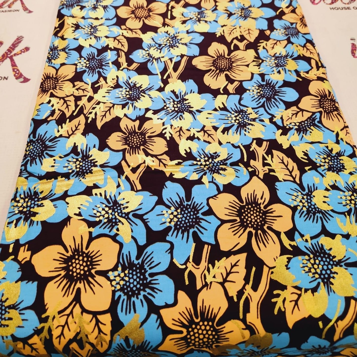 Blue & Gold Embellished Ankara Fabric. - House of Prints