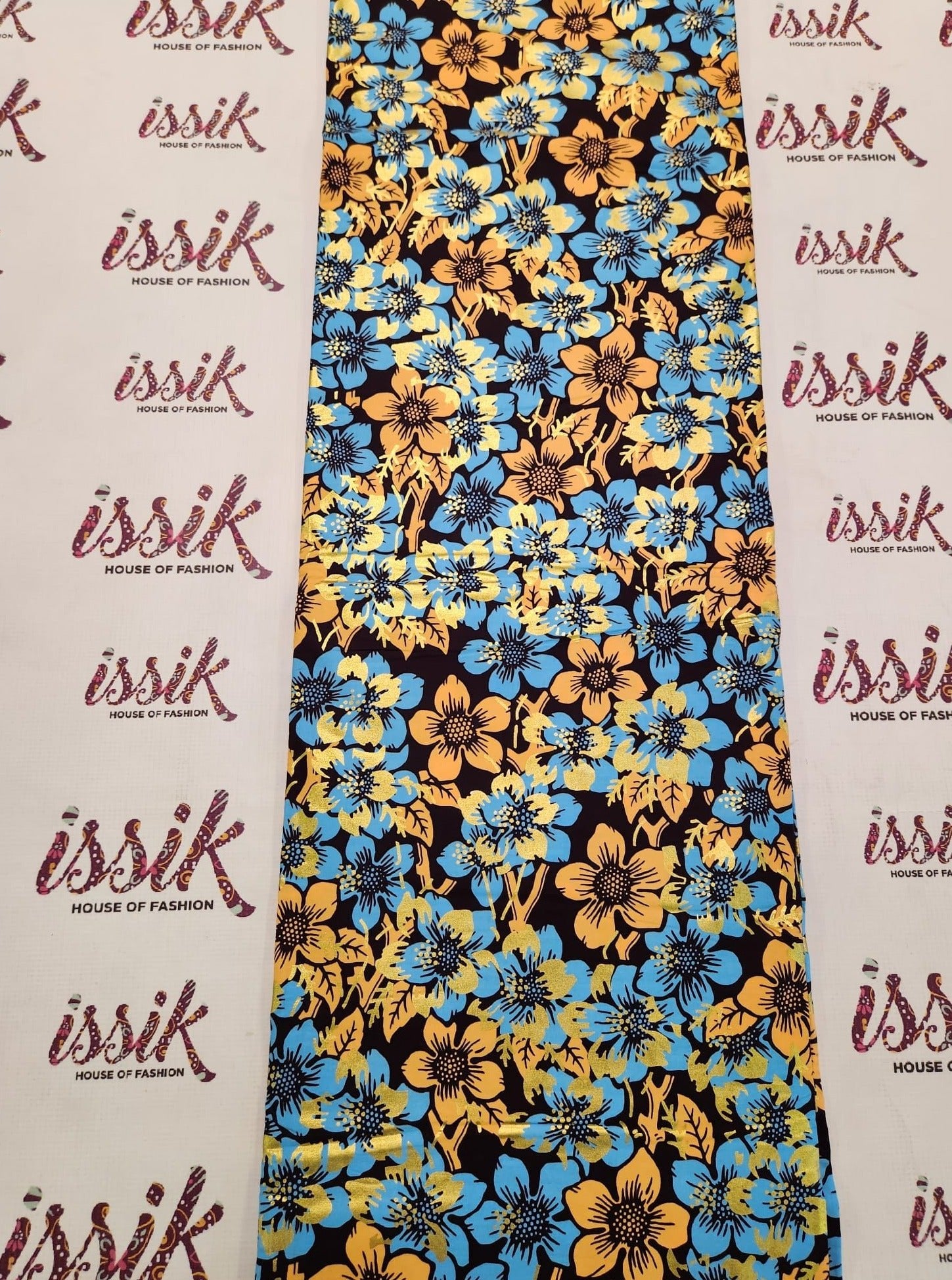 Blue & Gold Embellished Ankara Fabric. - House of Prints