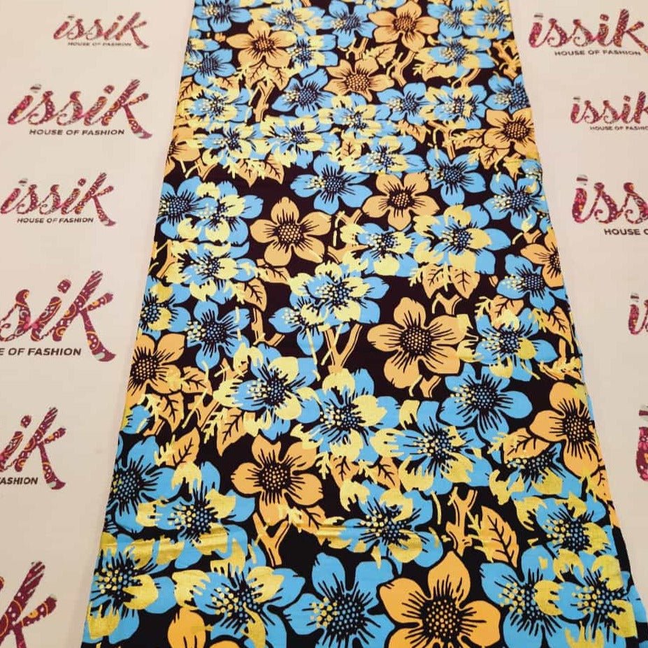 Blue & Gold Embellished Ankara Fabric. - House of Prints