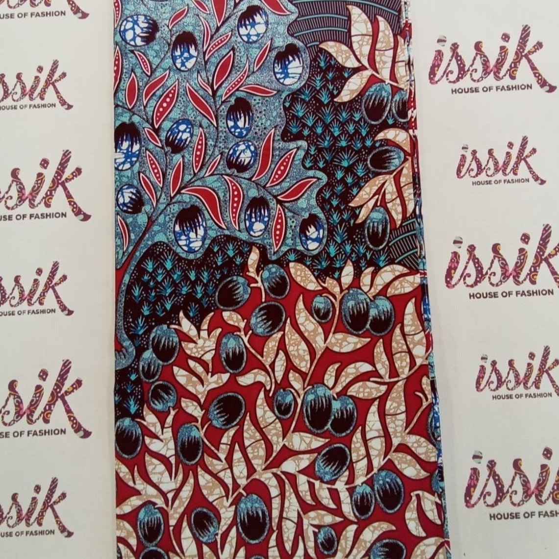 Blue, Grey & Wine Embellished Gold African Print Fabric - House of Prints