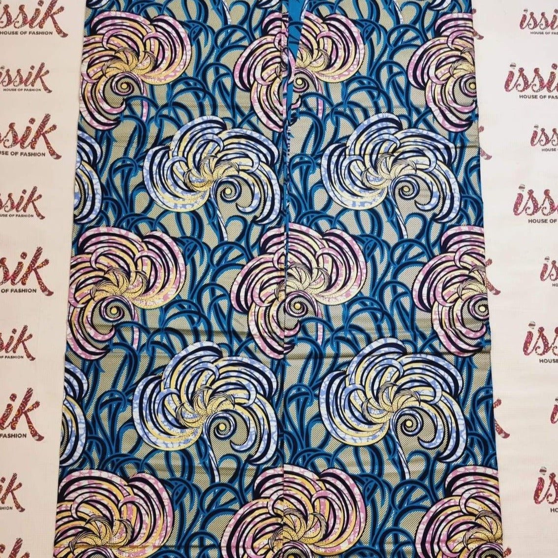 Blue, Pink & Black Embellished Gold Ankara - akgld017 - House of Prints