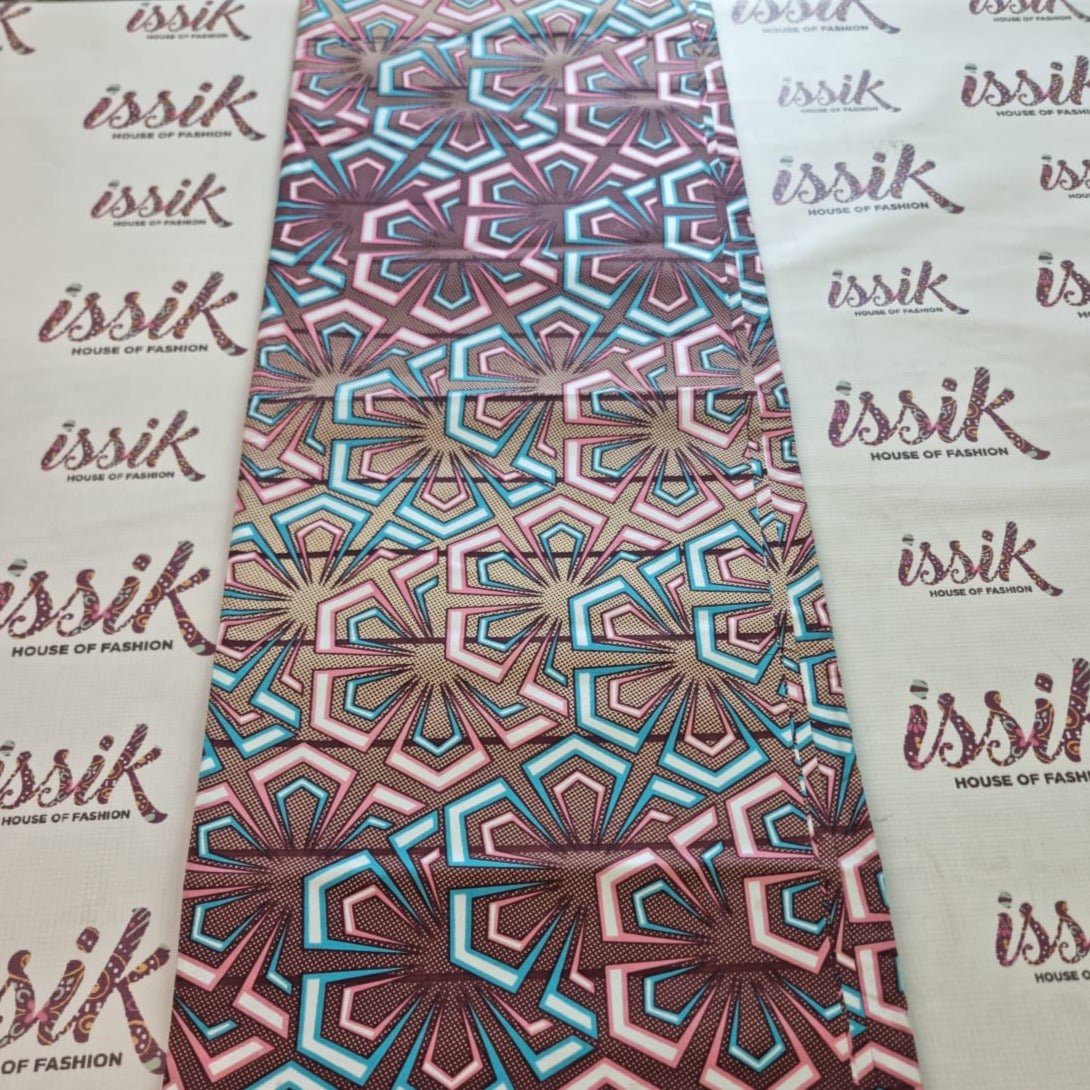 Blue & Pink Embellished African Print Fabric - House of Prints