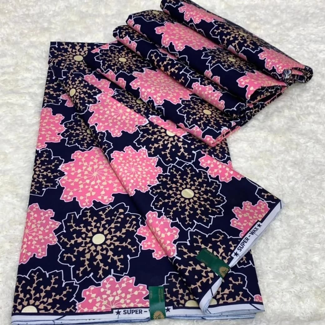 Blue & Pink Embellished Gold African Print Fabric - akgld135 - House of Prints