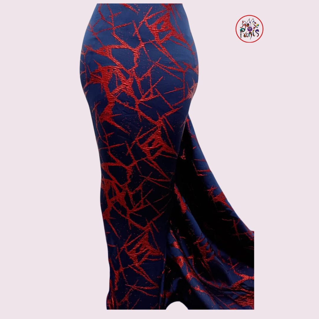 Blue & Red Brocade Fabric - House of Prints