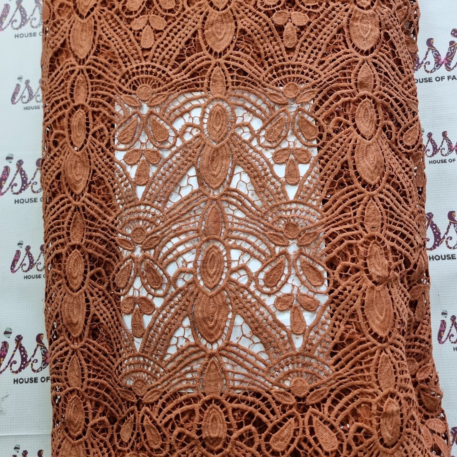 Brown African Cord Lace Fabric - House of Prints