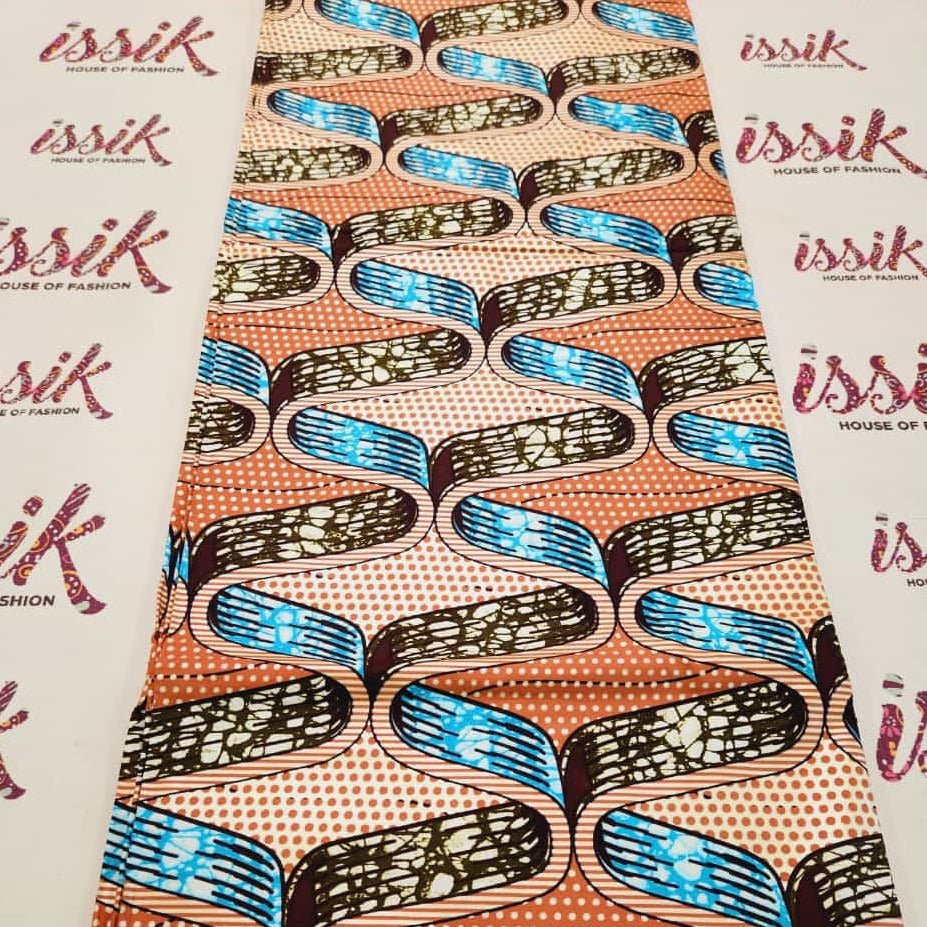 Brown & Blue Embellished Gold Ankara Fabric. - House of Prints