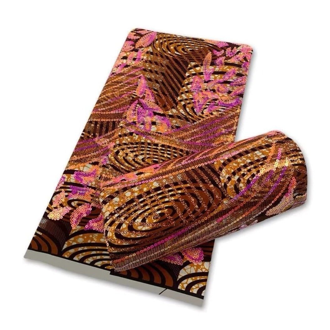 Brown & Gold Sequins Ankara Fabric - House of Prints