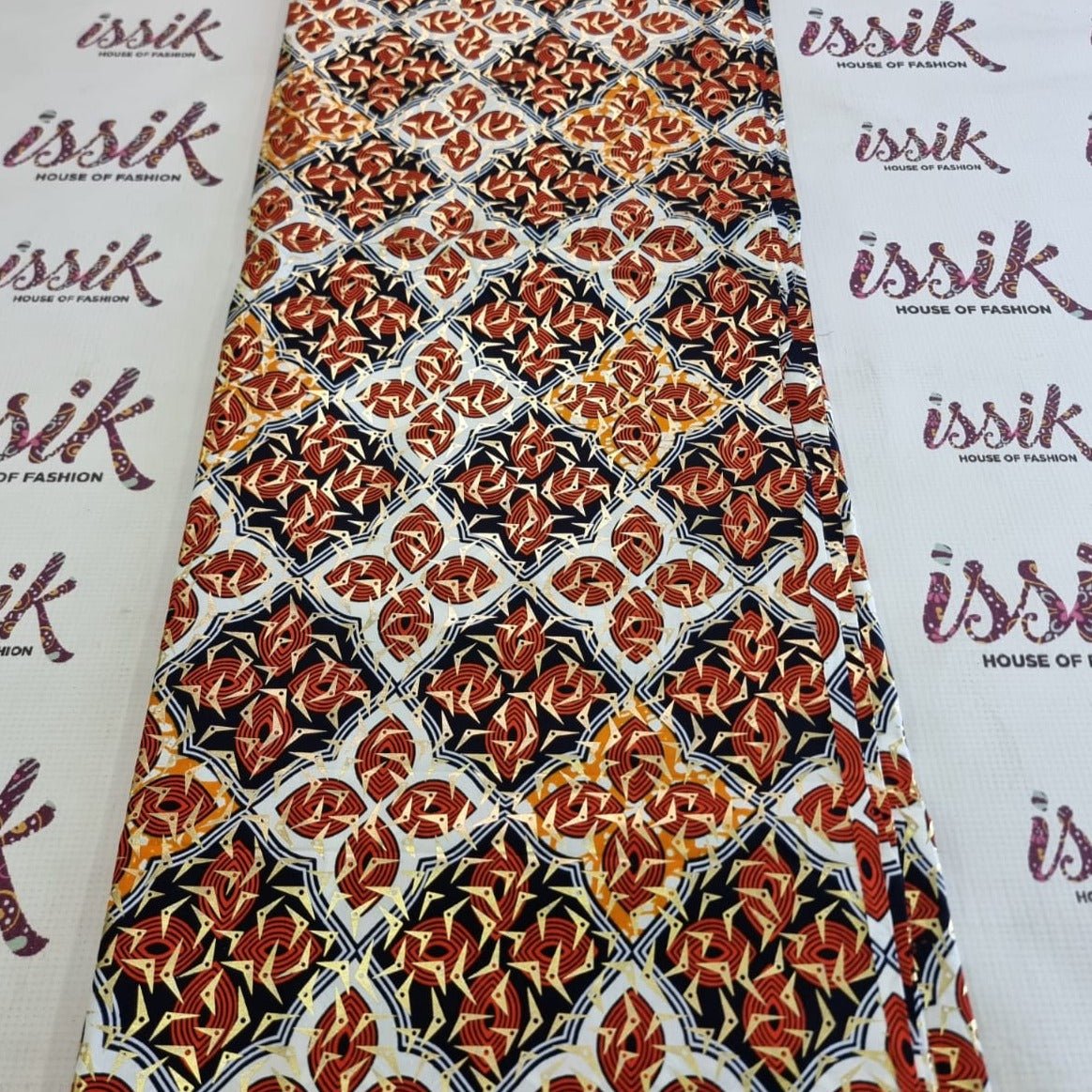 Brown, Red & Gold Embellished Gold Fabric - House of Prints
