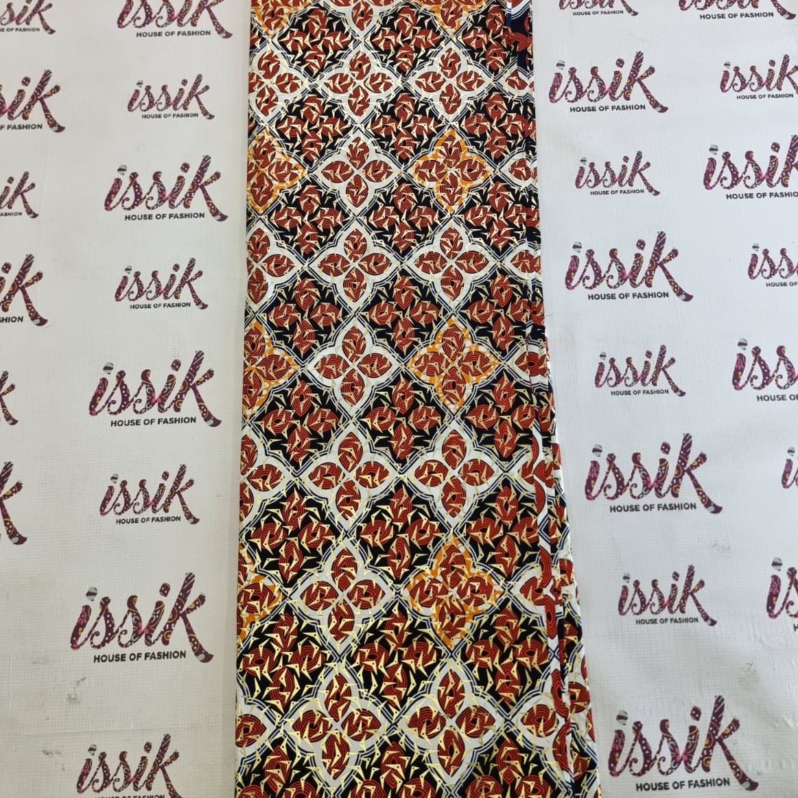 Brown, Red & Gold Embellished Gold Fabric - House of Prints