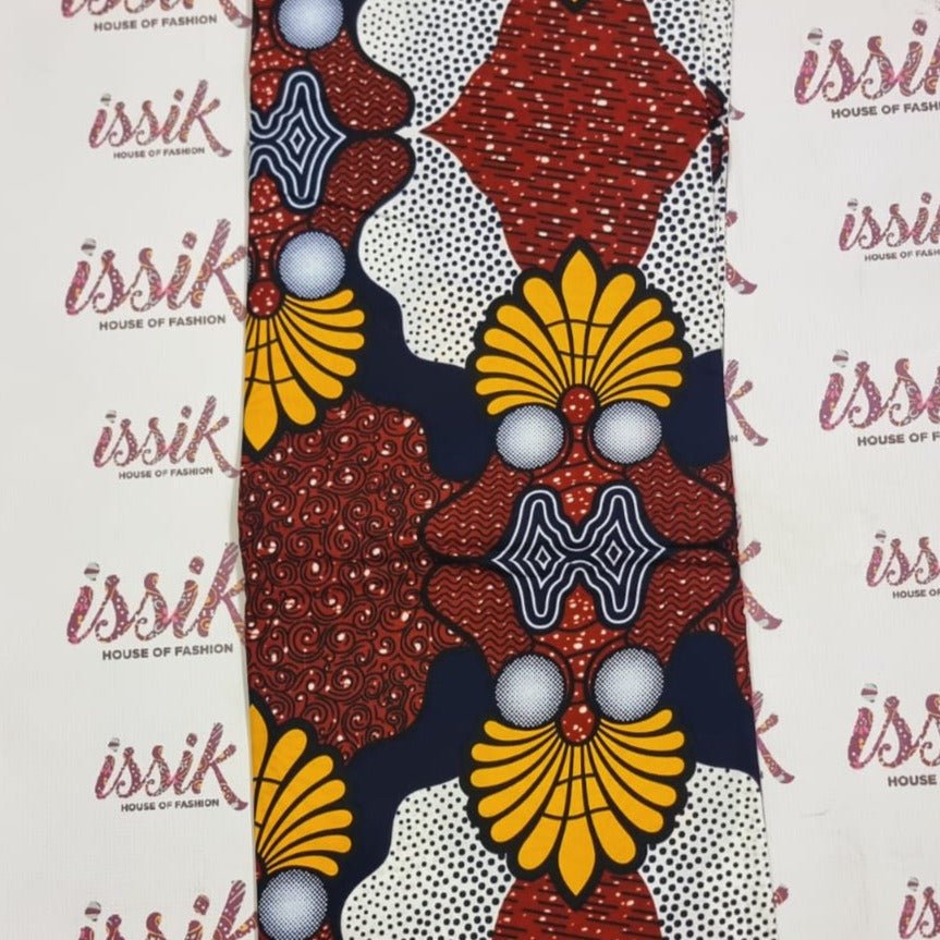 Brown, White & Blue Ankara Fabric - ak8076 - House of Prints