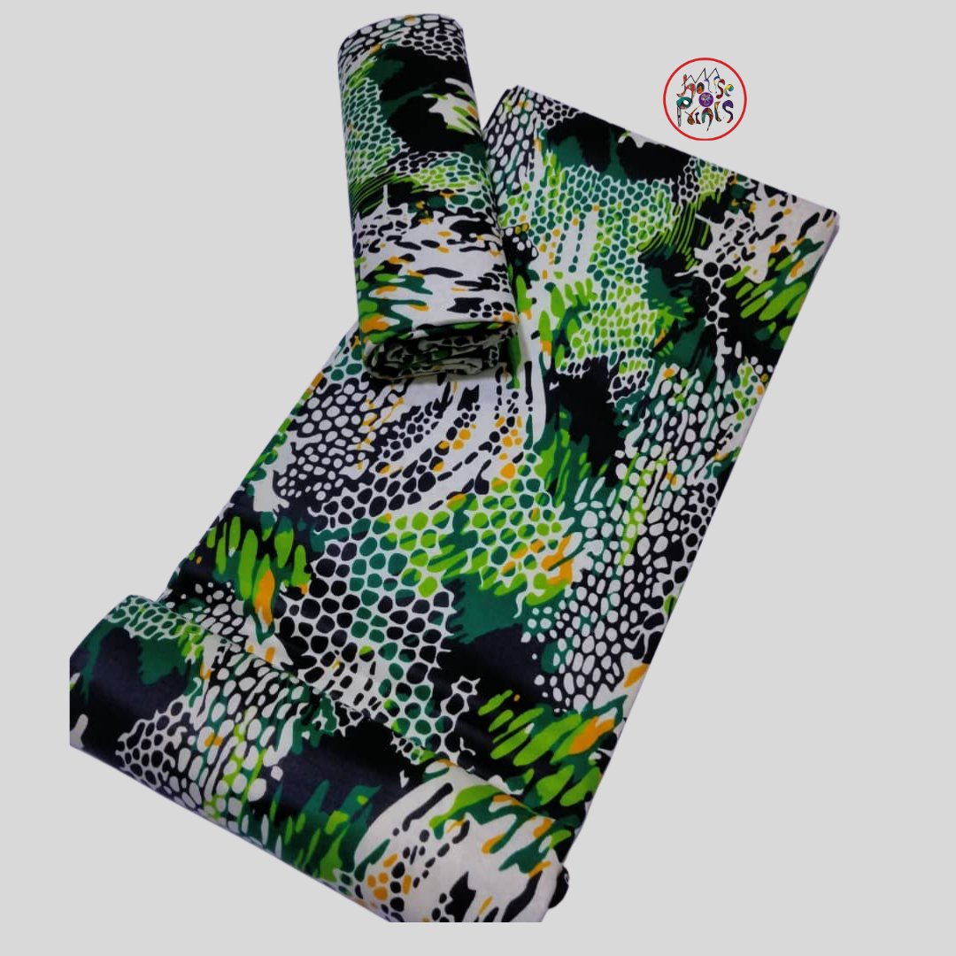 Green, Cream & Black Ankara Fabric - House of Prints