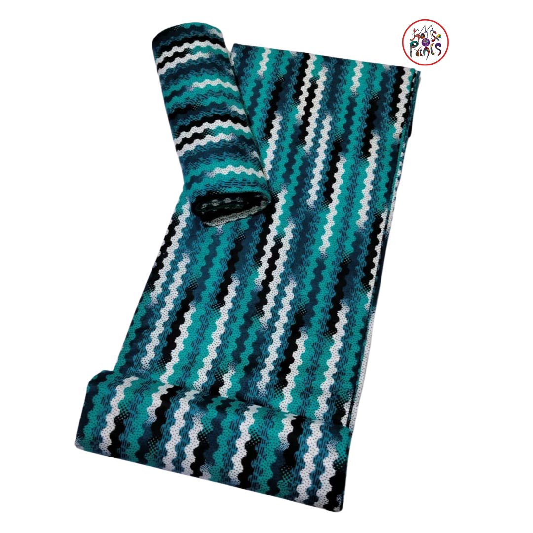 Green, white & black curved Ankara fabric - House of Prints