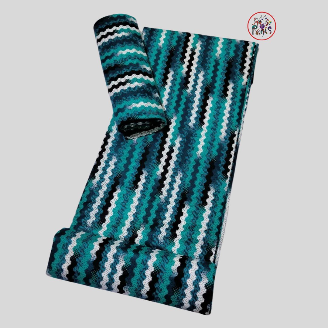 Green, white & black curved Ankara fabric - House of Prints