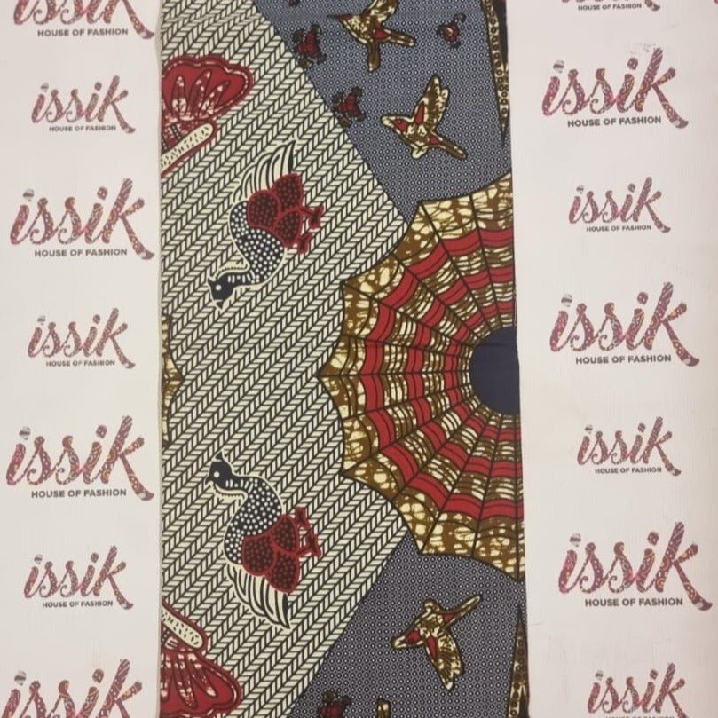 Grey & Red Ankara Fabric - ak5018 - House of Prints